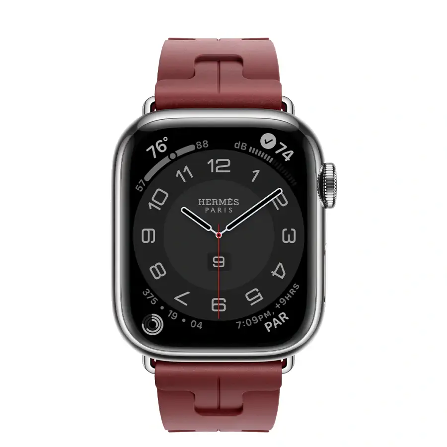 Apple Watch Hermès Series 9 GPS + Cellular 41mm Silver Stainless Steel Case with Rouge H Kilim Single Tour (MRQ43+MTHW3)