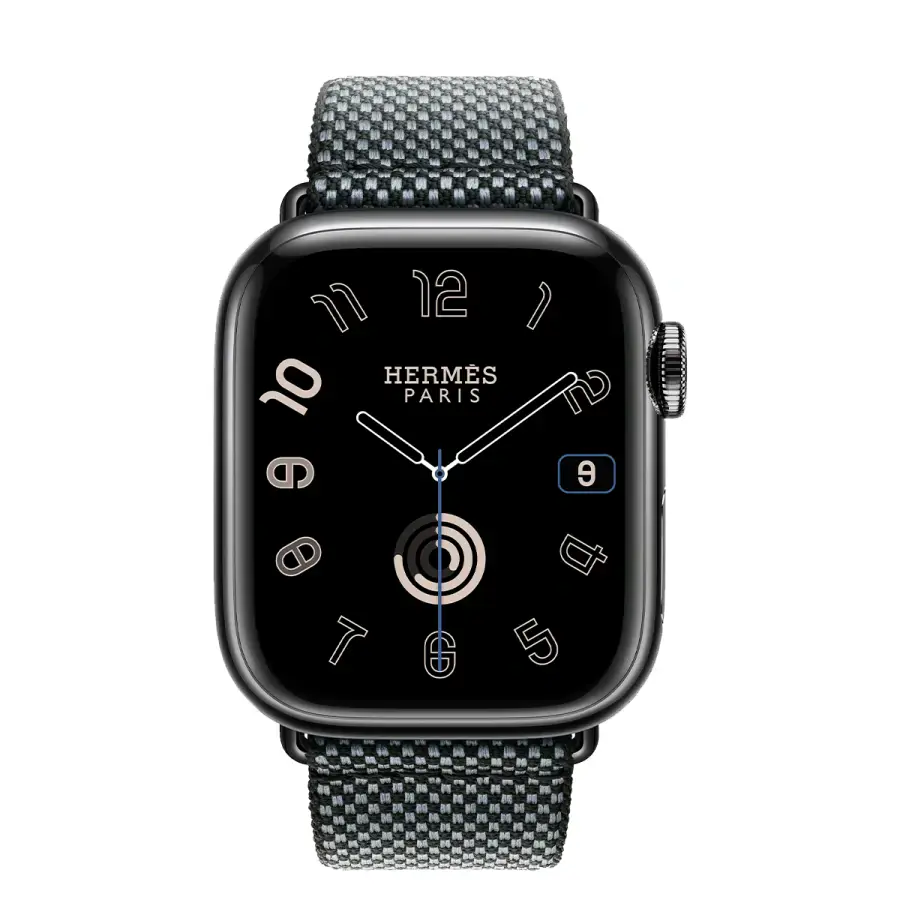 Apple Watch Hermès Series 9 GPS + Cellular 41mm Space Black Stainless Steel Case with Denim/Noir Toile H Single Tour (MRQ53+MTJH3)