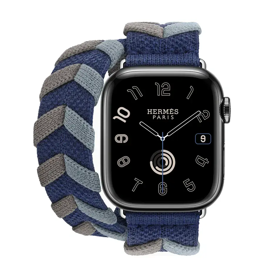 Apple Watch Hermès Series 9 GPS + Cellular 41mm Space Black Stainless Steel Case with Navy Bridon Double Tour (MRQ53+MTHP3)