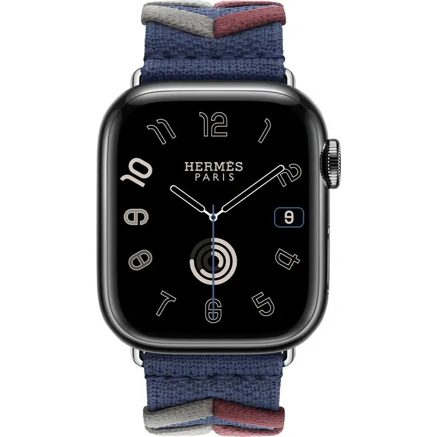 Apple Watch Hermès Series 9 GPS + Cellular 41mm Space Black Stainless Steel Case with Navy Bridon Single Tour (MRQ53+MTHM3)