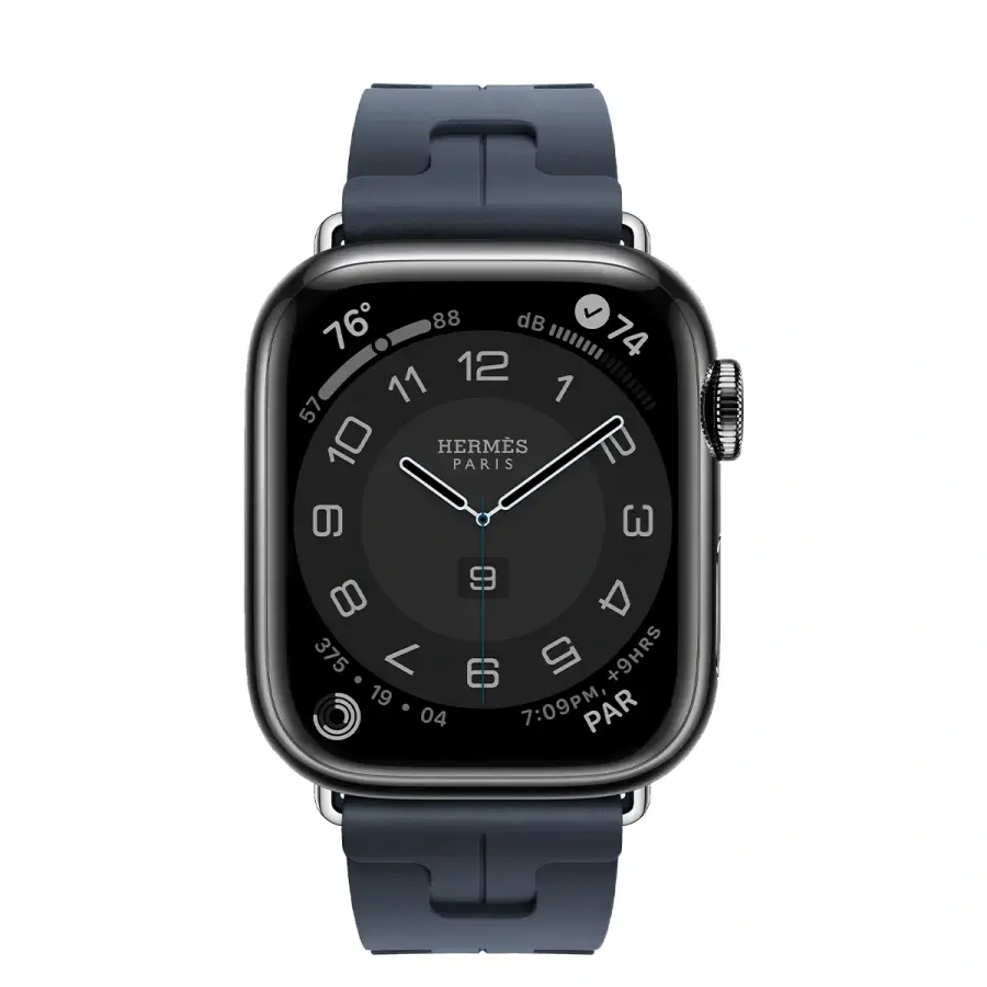 Apple Watch Hermès Series 9 GPS + Cellular 41mm Space Black Stainless Steel Case with Navy Kilim Single Tour (MRQ53+MTHU3)