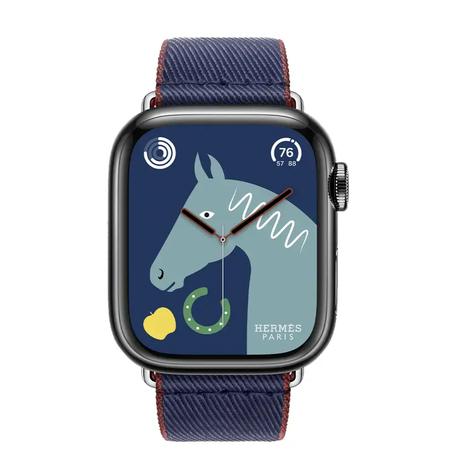 Apple Watch Hermès Series 9 GPS + Cellular 41mm Space Black Stainless Steel Case with Navy/Rouge H Twill Jump Single Tour (MRQ53+MTHF3)