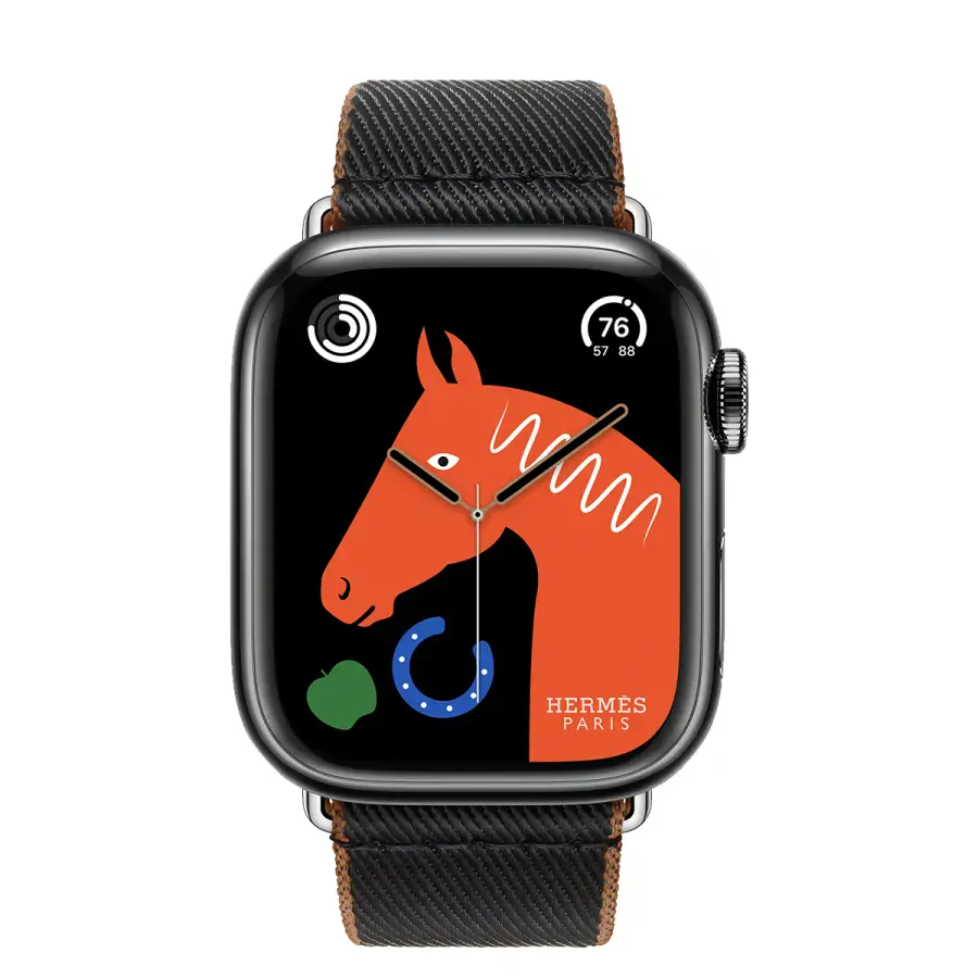 Apple Watch Hermès Series 9 GPS + Cellular 41mm Space Black Stainless Steel Case with Noir/Gold Twill Jump Single Tour (MRQ53+MTHE3)