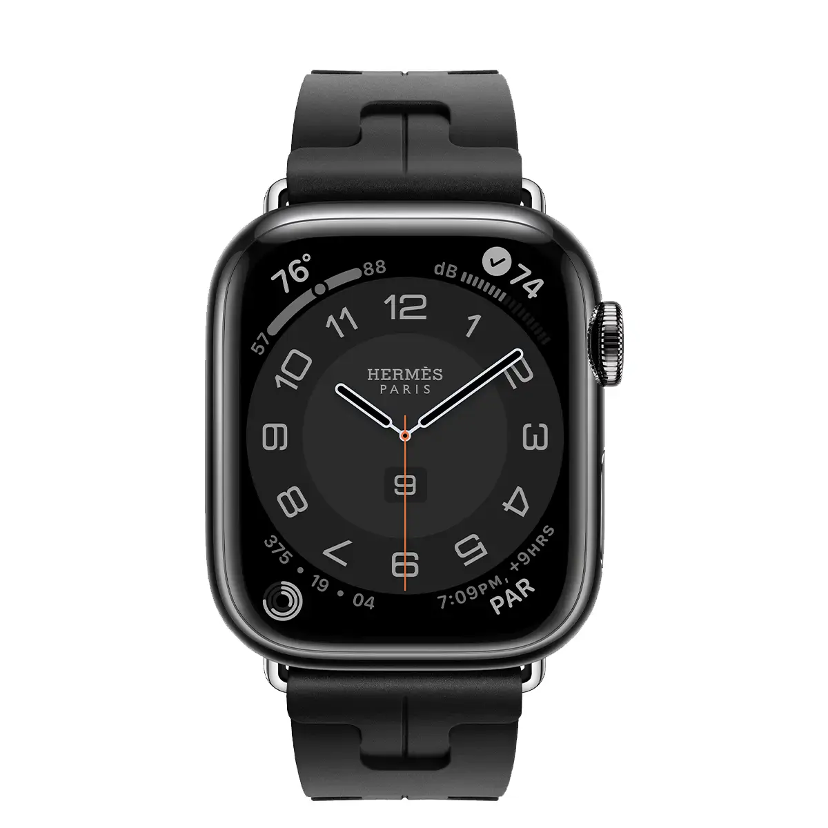 Apple Watch Hermès Series 9 GPS + Cellular 41mm Space Black Stainless Steel Case with Noir Kilim Single Tour (MRQ53+MTHT3)