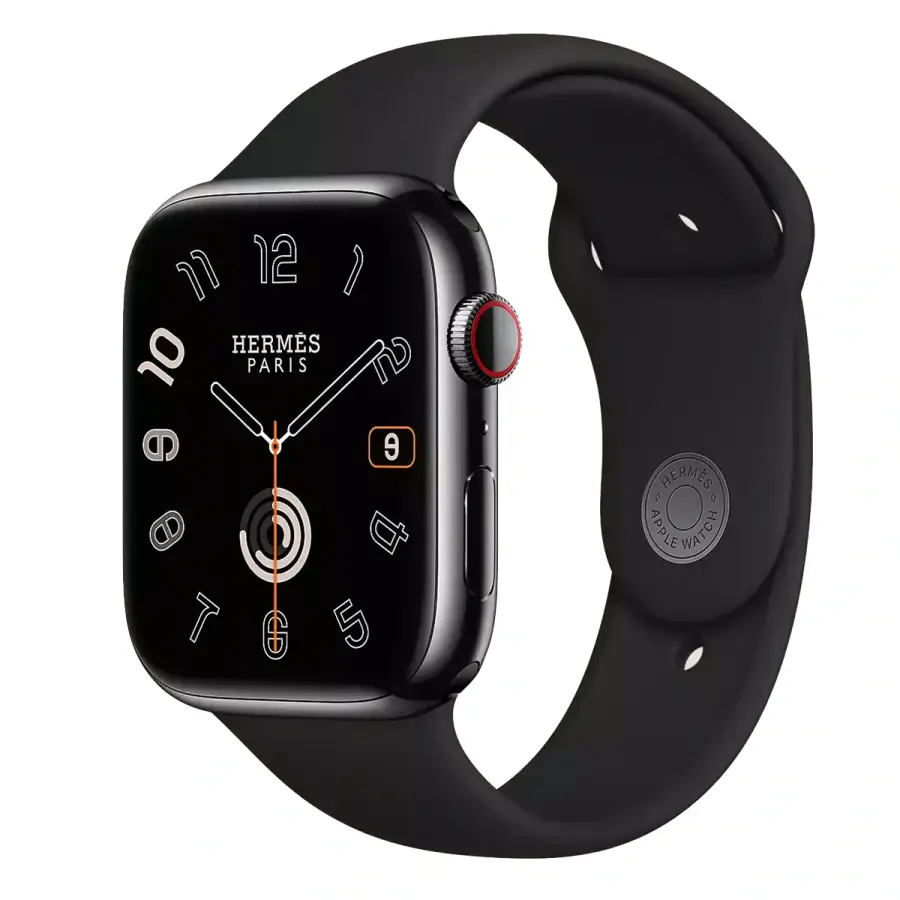 Apple Watch Hermès Series 9 GPS + Cellular 41mm Space Black Stainless Steel Case with Orange Kilim Single Tour (MRQ53+MTHV3)