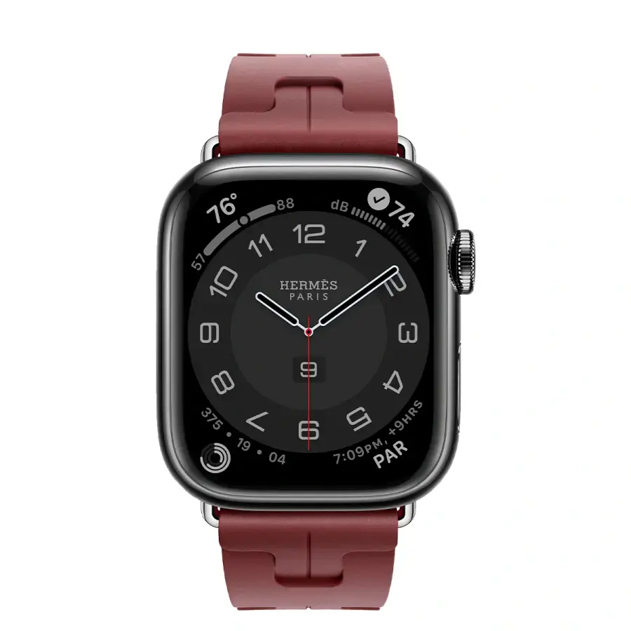 Apple Watch Hermès Series 9 GPS + Cellular 41mm Space Black Stainless Steel Case with Rouge H Kilim Single Tour (MRQ53+MTHW3)
