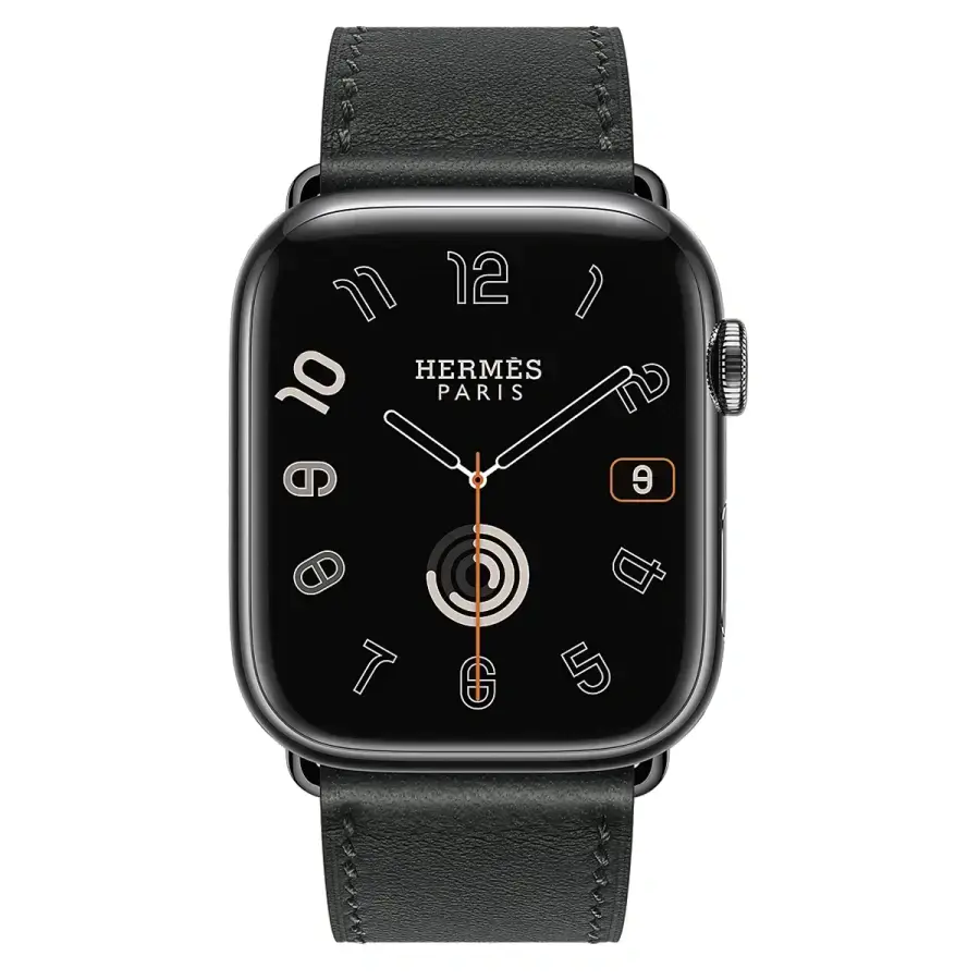 Apple Watch Hermès Series 9 GPS + Cellular 45mm Space Black Stainless Steel Case with Noir Simple Tour (MRQQ3+H078741CZ89)