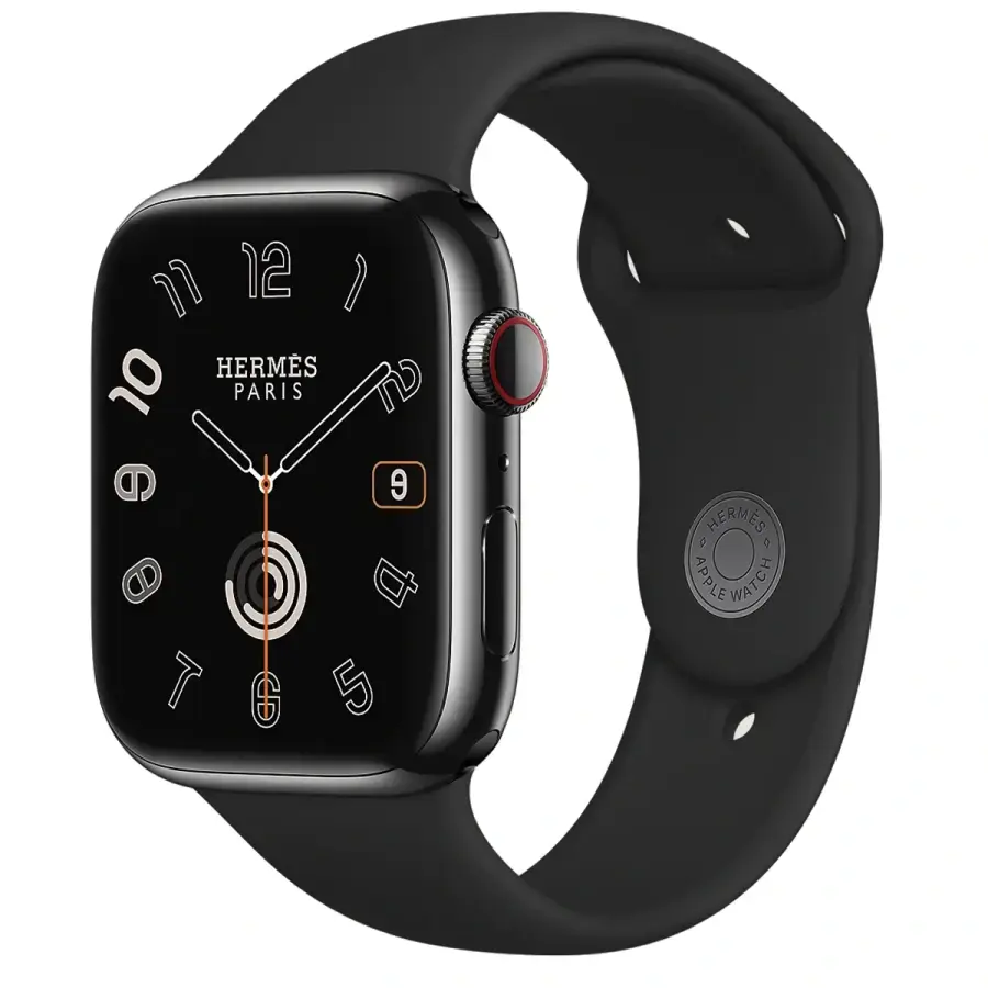 Apple Watch Hermès Series 9 GPS + Cellular 45mm Space Black Stainless Steel Case with Noir Simple Tour (MRQQ3+H078741CZ89)