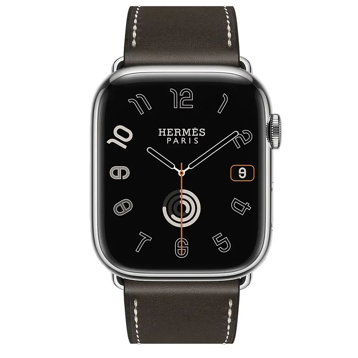 Apple Watch Hermès Series 9 GPS + Cellular 45mm Silver Stainless Steel Case with Ebene Deployment Buckle (MRQP3+H074198CJ46)