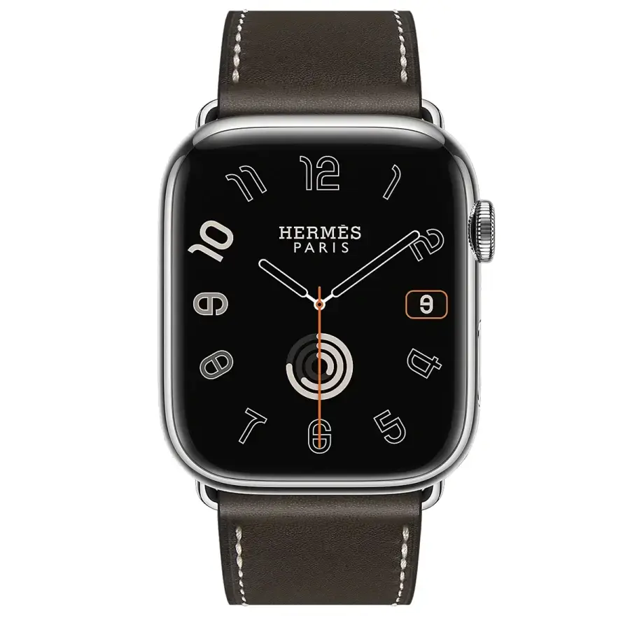 Apple Watch Hermès Series 9 GPS + Cellular 45mm Silver Stainless Steel Case with Ebene Deployment Buckle (MRQP3+H074198CJ46)