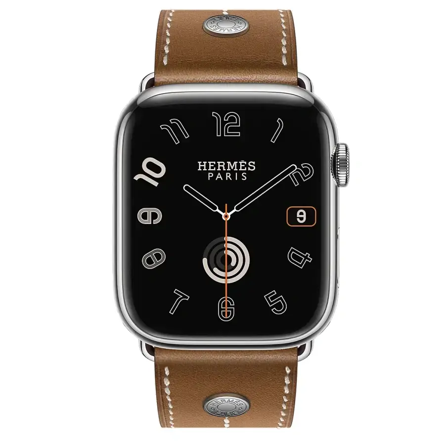 Apple Watch Hermès Series 9 GPS + Cellular 45mm Silver Stainless Steel Case with Fauve Barenia calfskin Single Tour (MRQP3+H0002581J34)