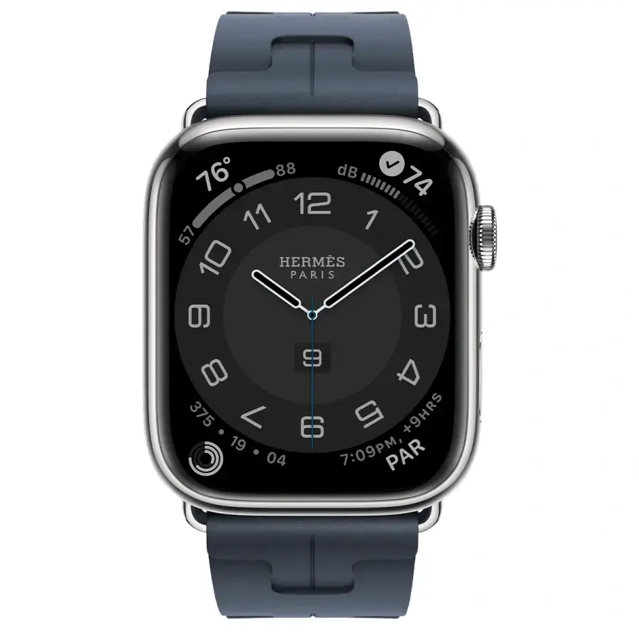 Apple Watch Hermès Series 9 GPS + Cellular 45mm Silver Stainless Steel Case with Navy Kilim Single Tour (MRQP3+MTHY3)