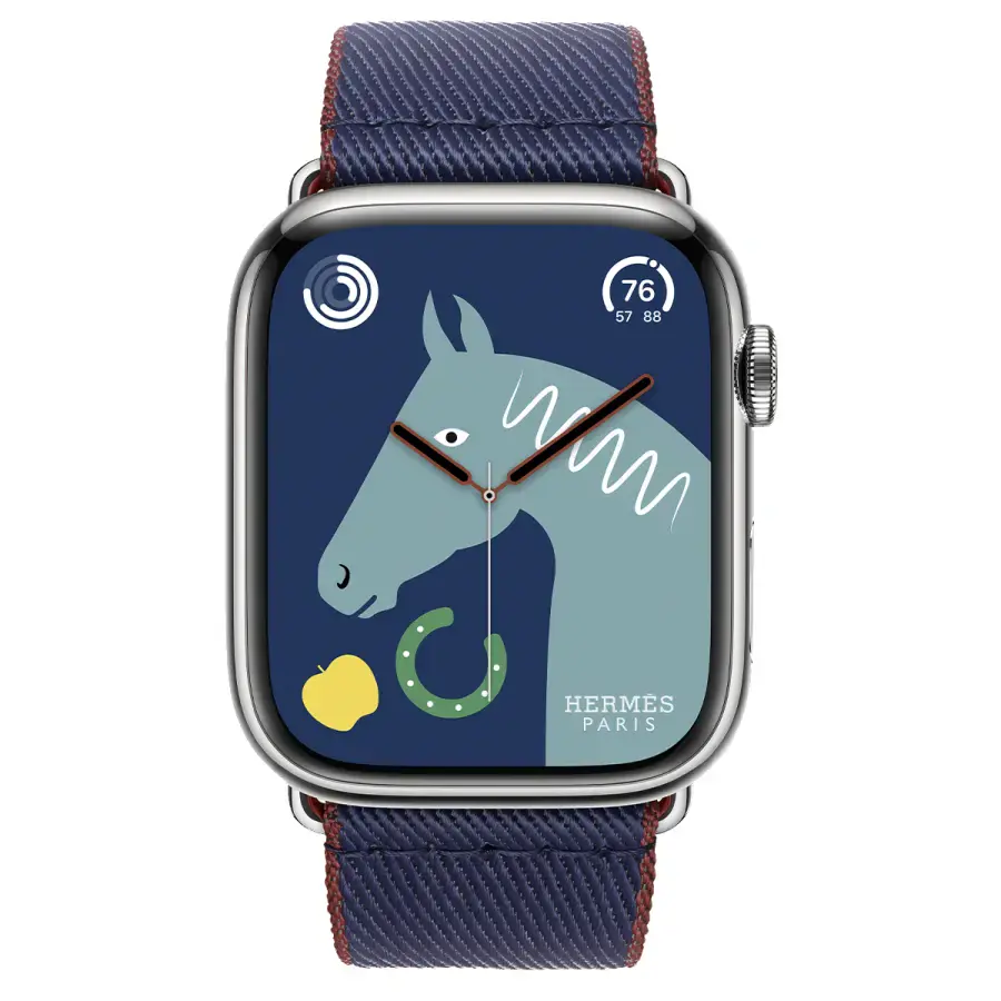 Apple Watch Hermès Series 9 GPS + Cellular 45mm Silver Stainless Steel Case with Navy/Rouge H Twill Jump Single Tour (MRQP3+MTHJ3)