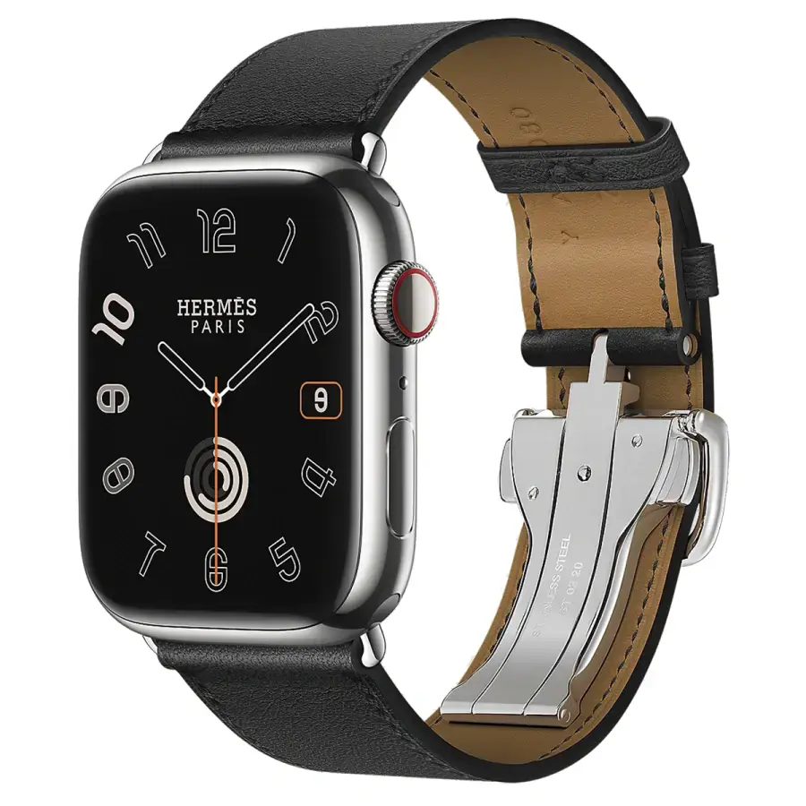 Apple Watch Hermès Series 9 GPS + Cellular 45mm Silver Stainless Steel Case with Noir Deployment Buckle (MRQP3+H078782CJ89)