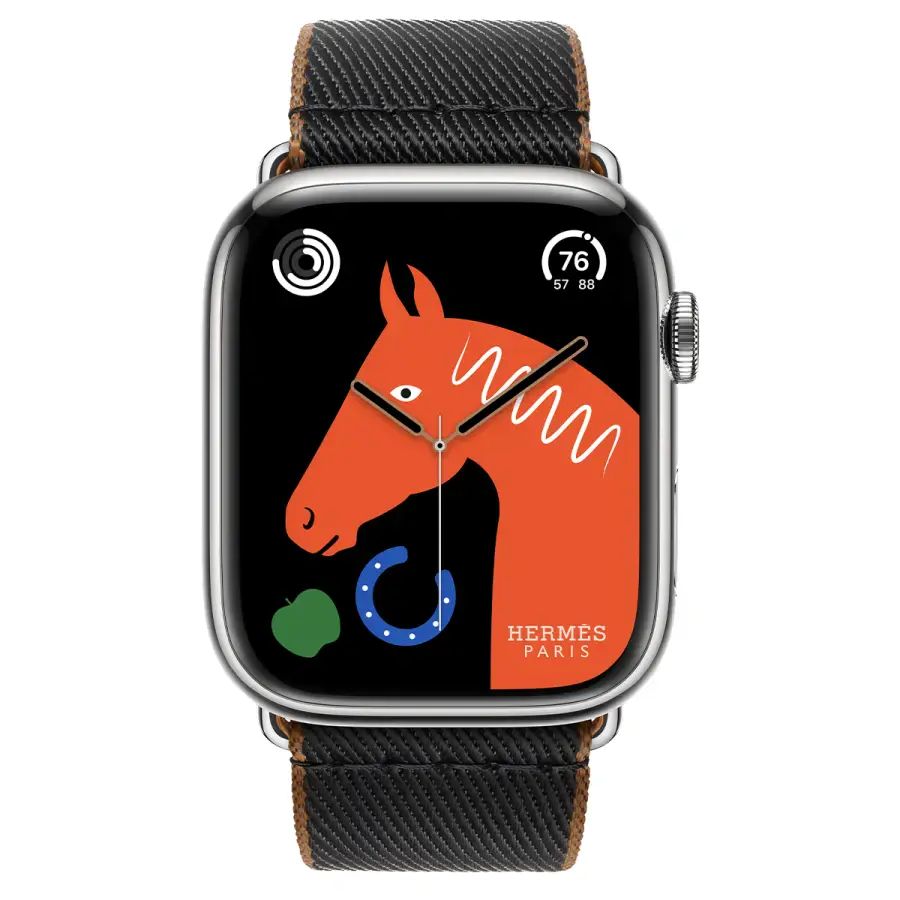 Apple Watch Hermès Series 9 GPS + Cellular 45mm Silver Stainless Steel Case with Noir/Gold Twill Jump Single Tour (MRQP3+MTHH3)