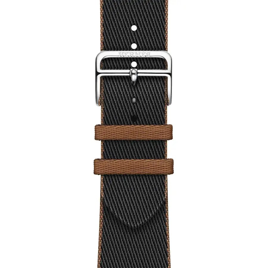 Apple Watch Hermès Series 9 GPS + Cellular 45mm Silver Stainless Steel Case with Noir/Gold Twill Jump Single Tour (MRQP3+MTHH3)