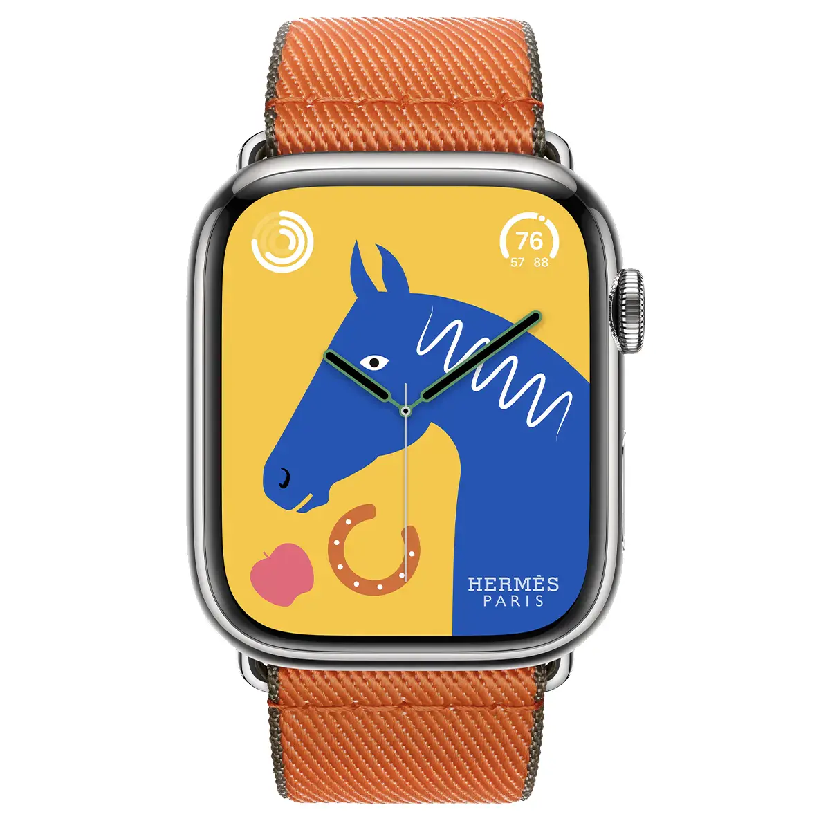 Apple Watch Hermès Series 9 GPS + Cellular 45mm Silver Stainless Steel Case with Orange/Kaki Twill Jump Single Tour (MRQP3+MTHK3)