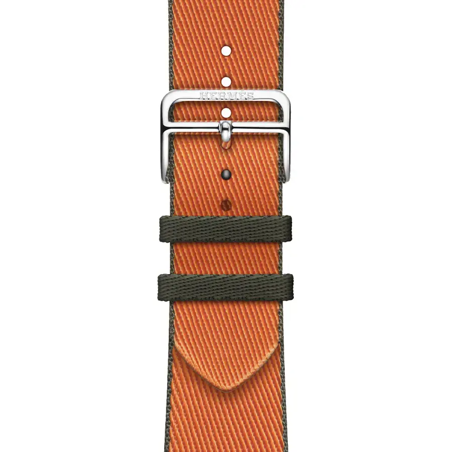 Apple Watch Hermès Series 9 GPS + Cellular 45mm Silver Stainless Steel Case with Orange/Kaki Twill Jump Single Tour (MRQP3+MTHK3)