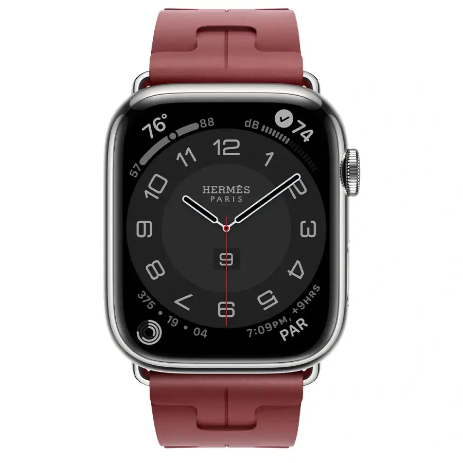 Apple Watch Hermès Series 9 GPS + Cellular 45mm Silver Stainless Steel Case with Rouge H Kilim Single Tour (MRQP3+MTJ13)