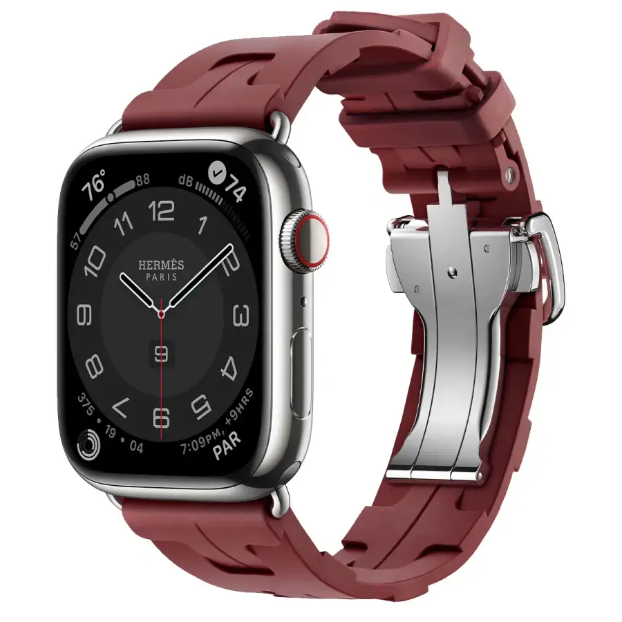 Apple Watch Hermès Series 9 GPS + Cellular 45mm Silver Stainless Steel Case with Rouge H Kilim Single Tour (MRQP3+MTJ13)