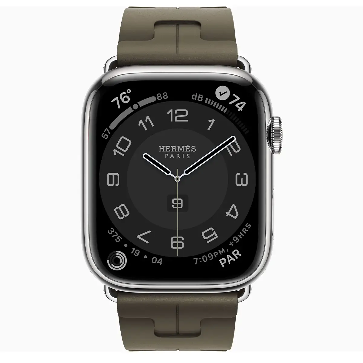 Apple Watch Hermès Series 9 GPS + Cellular 45mm Space Black Stainless Steel Case with Kaki Kilim Single Tour (MRQQ3+MTJ23)