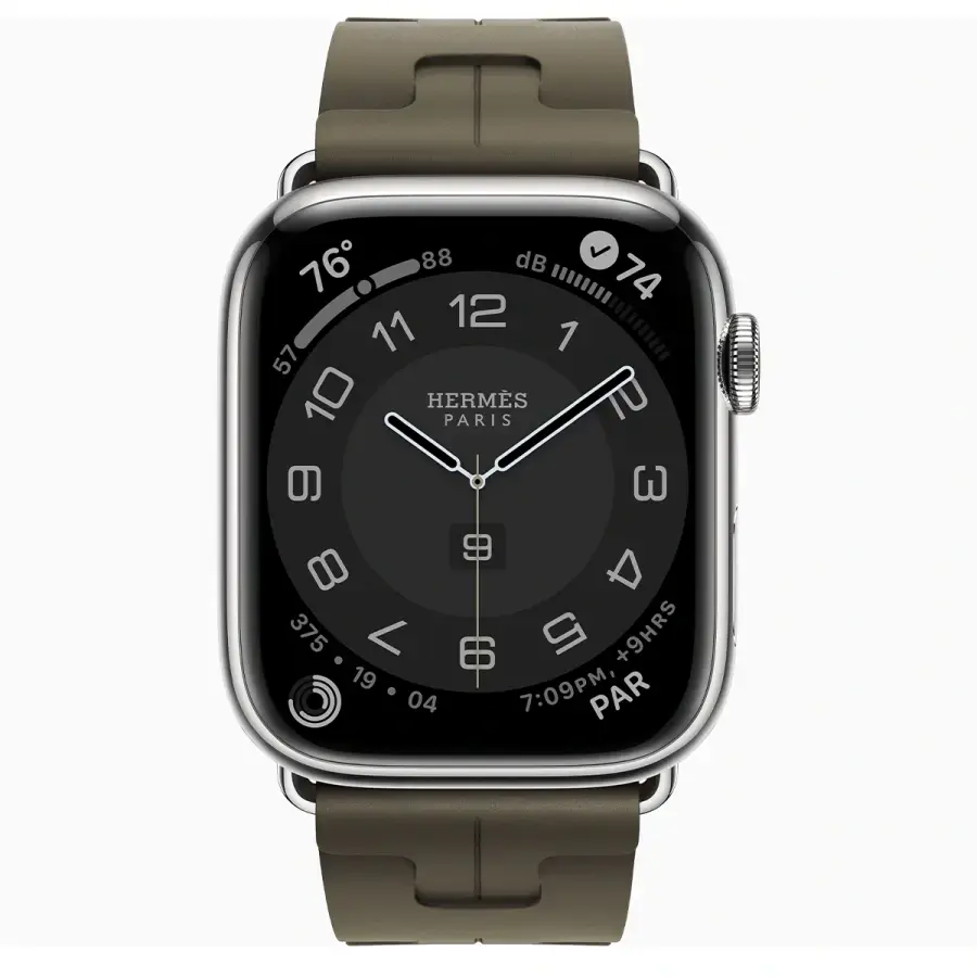 Apple Watch Hermès Series 9 GPS + Cellular 45mm Space Black Stainless Steel Case with Kaki Kilim Single Tour (MRQQ3+MTJ23)