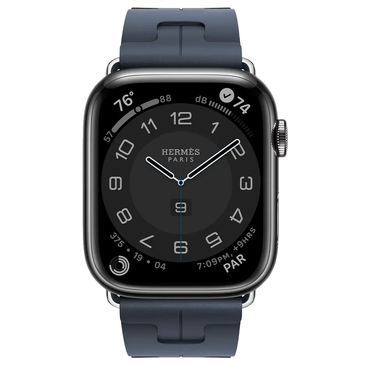 Apple Watch Hermès Series 9 GPS + Cellular 45mm Space Black Stainless Steel Case with Navy Kilim Single Tour (MRQQ3+MTHY3)