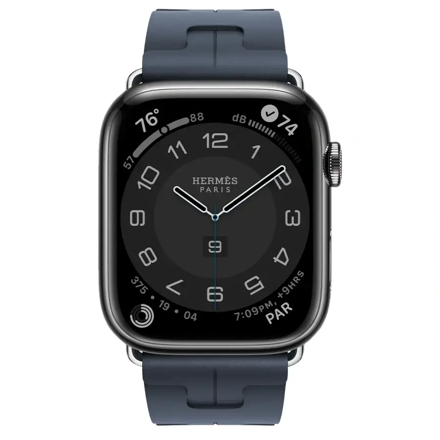 Apple Watch Hermès Series 9 GPS + Cellular 45mm Space Black Stainless Steel Case with Navy Kilim Single Tour (MRQQ3+MTHY3)