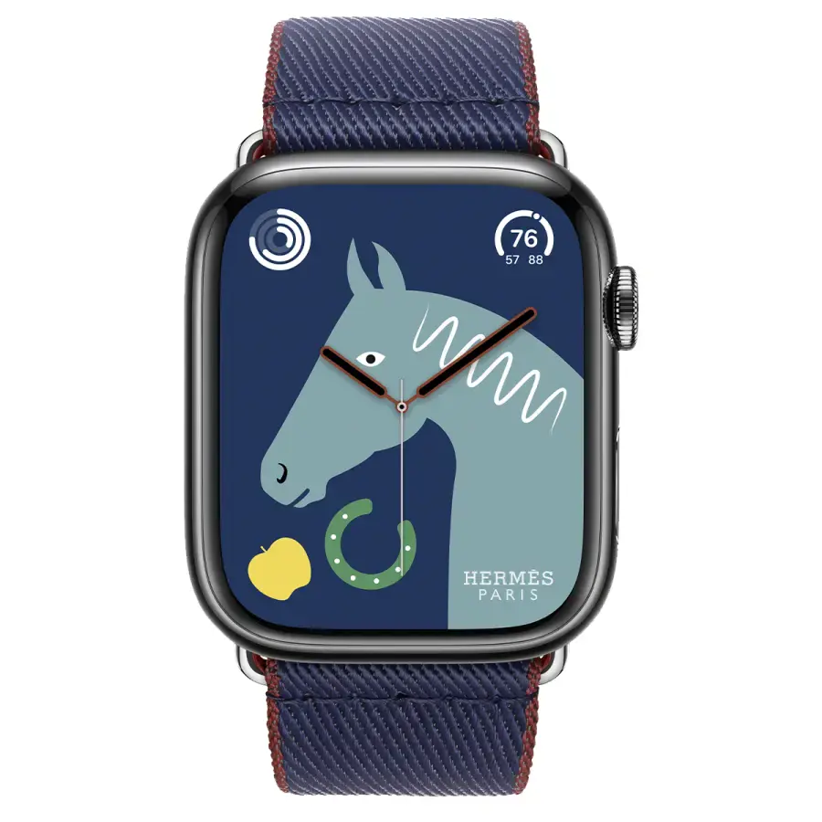Apple Watch Hermès Series 9 GPS + Cellular 45mm Space Black Stainless Steel Case with Navy/Rouge H Twill Jump Single Tour (MRQQ3+MTHJ3)