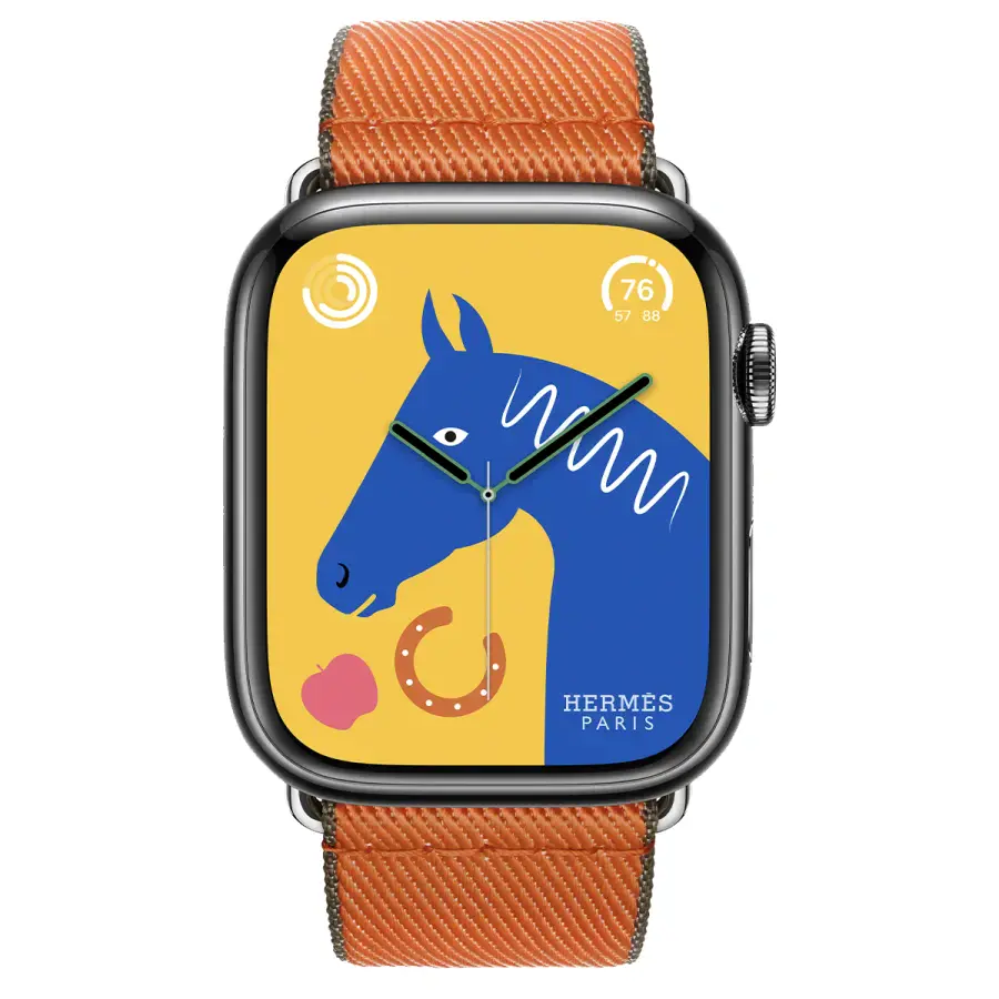 Apple Watch Hermès Series 9 GPS + Cellular 45mm Space Black Stainless Steel Case with Orange/Kaki Twill Jump Single Tour (MRQQ3+MTHK3)