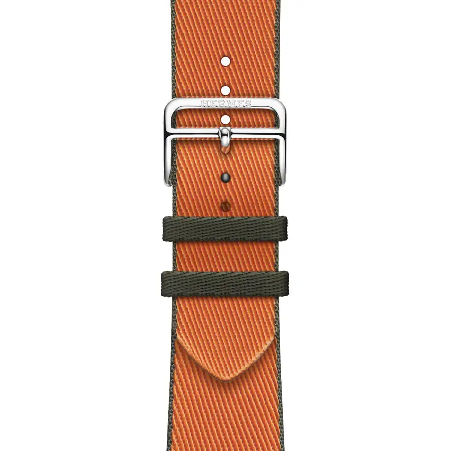 Apple Watch Hermès Series 9 GPS + Cellular 45mm Space Black Stainless Steel Case with Orange/Kaki Twill Jump Single Tour (MRQQ3+MTHK3)