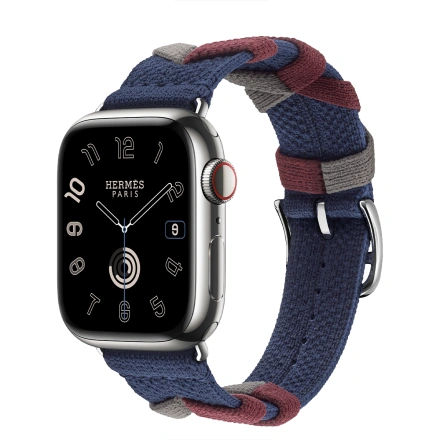 Apple Watch Hermès Series 9 GPS + Cellular 41mm Silver Stainless Steel Case with Rouge H Bridon Single Tour (MRQ43+MTHL3)