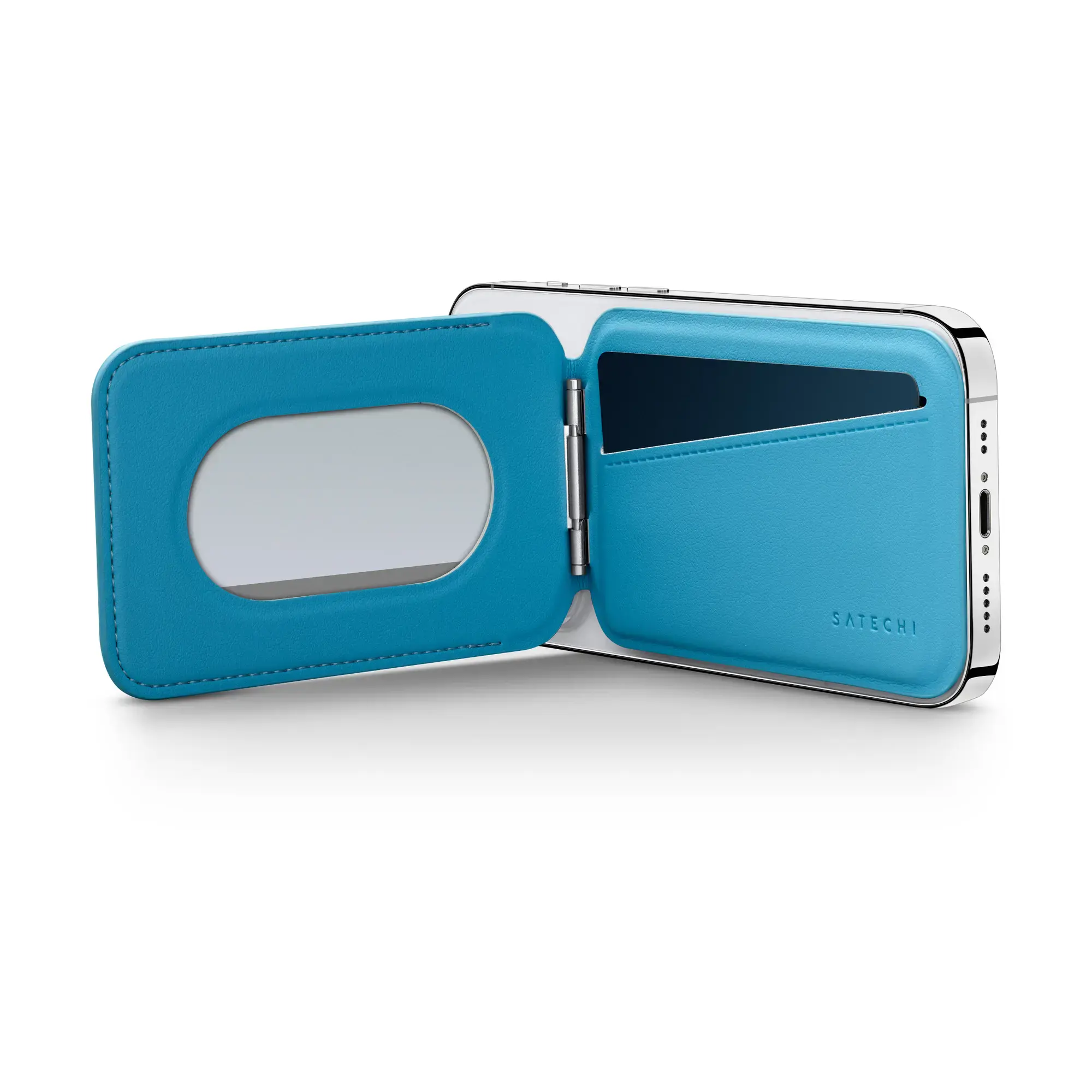 Кошелек для карточек с подставкой для телефона Satechi Vegan-Leather Magnetic Wallet Stand with MagSafe - Blue (AP-MWSB)
