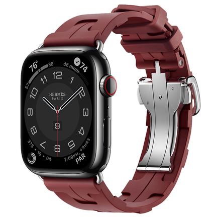 Apple Watch Hermès Series 9 GPS + Cellular 45mm Space Black Stainless Steel Case with Rouge H Kilim Single Tour (MRQQ3+MTJ13)