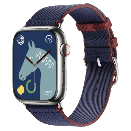 Apple Watch Hermès Series 9 GPS + Cellular 45mm Silver Stainless Steel Case with Navy/Rouge H Twill Jump Single Tour (MRQP3+MTHJ3)
