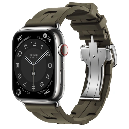 Apple Watch Hermès Series 9 GPS + Cellular 45mm Space Black Stainless Steel Case with Kaki Kilim Single Tour (MRQQ3+MTJ23)