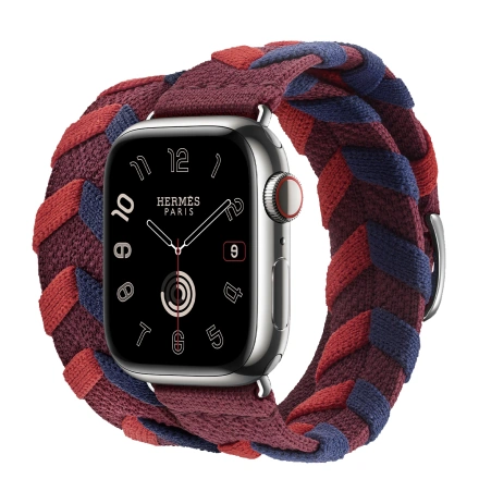 Apple Watch Hermès Series 9 GPS + Cellular 41mm Silver Stainless Steel Case with Rouge H Bridon Double Tour (MRQ43+MTHN3)