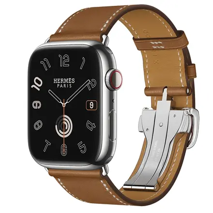 Apple Watch Hermès Series 9 GPS + Cellular 45mm Silver Stainless Steel Case with Fauve Deployment Buckle (MRQP3+H074198CJ34)