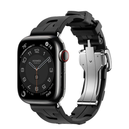 Apple Watch Hermès Series 9 GPS + Cellular 41mm Space Black Stainless Steel Case with Noir Kilim Single Tour (MRQ53+MTHT3)
