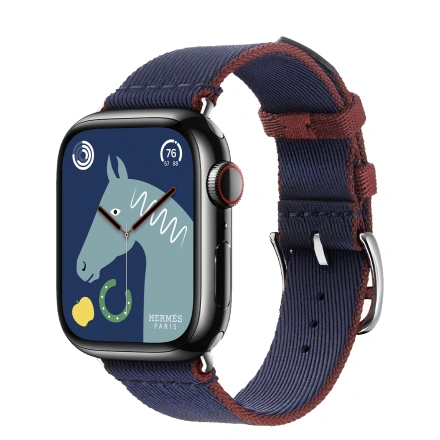 Apple Watch Hermès Series 9 GPS + Cellular 41mm Space Black Stainless Steel Case with Navy/Rouge H Twill Jump Single Tour (MRQ53+MTHF3)