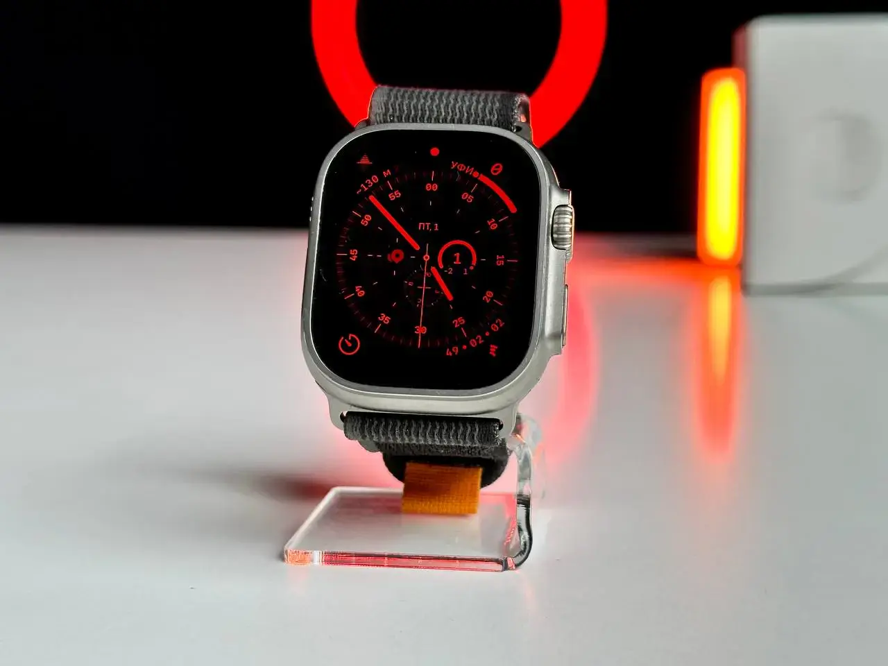 USED Apple Watch Ultra GPS + Cellular 49mm Titanium Case with Black/Gray Trail Loop - M/L (MQF53, MQFX3)