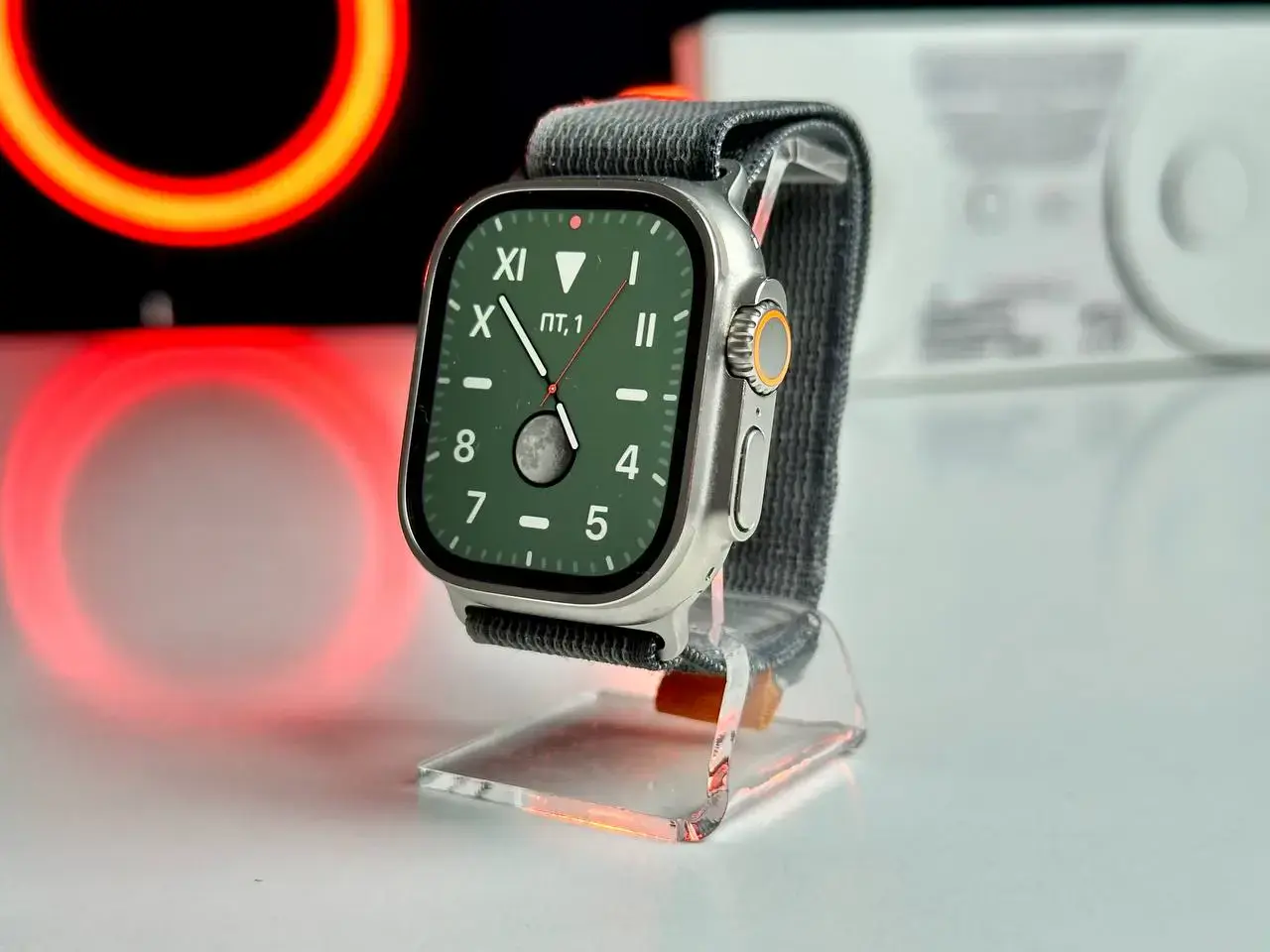 USED Apple Watch Ultra GPS + Cellular 49mm Titanium Case with Black/Gray Trail Loop - M/L (MQF53, MQFX3)