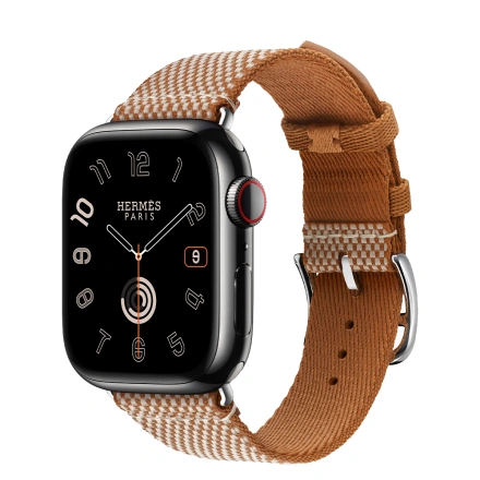 Apple Watch Hermès Series 9 GPS + Cellular 41mm Space Black Stainless Steel Case with Gold/Ecru Toile H Single Tour (MRQ53+MTJG3)