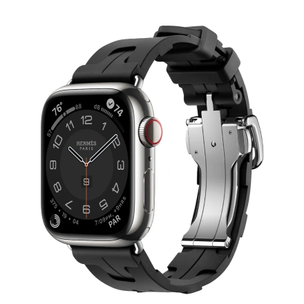 Apple Watch Hermès Series 9 GPS + Cellular 41mm Silver Stainless Steel Case with Noir Kilim Single Tour (MRQ43+MTHT3)