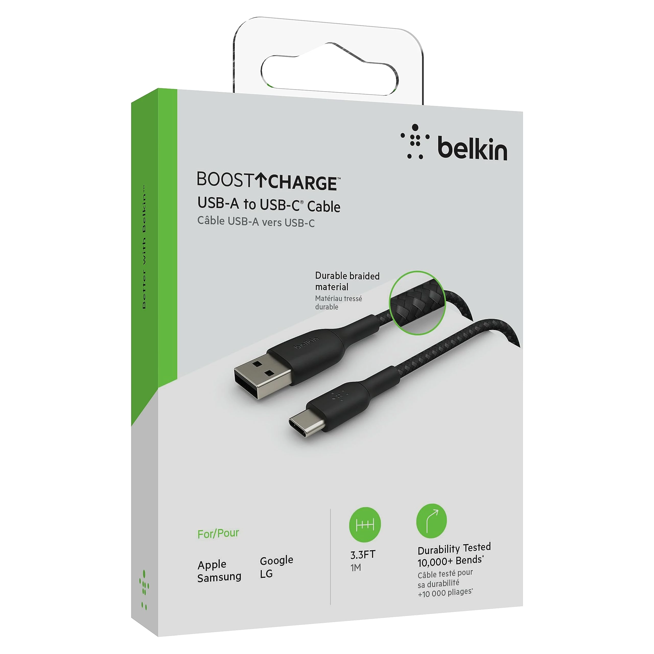 Кабель Belkin BoostCharge Braided USB-A to USB-C Cable 1m - Black (CAB002BT1MBK)