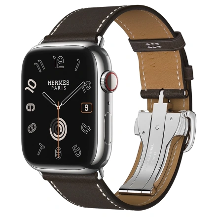 Apple Watch Hermès Series 9 GPS + Cellular 45mm Silver Stainless Steel Case with Ebene Deployment Buckle (MRQP3+H074198CJ46)