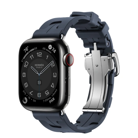 Apple Watch Hermès Series 9 GPS + Cellular 41mm Space Black Stainless Steel Case with Navy Kilim Single Tour (MRQ53+MTHU3)