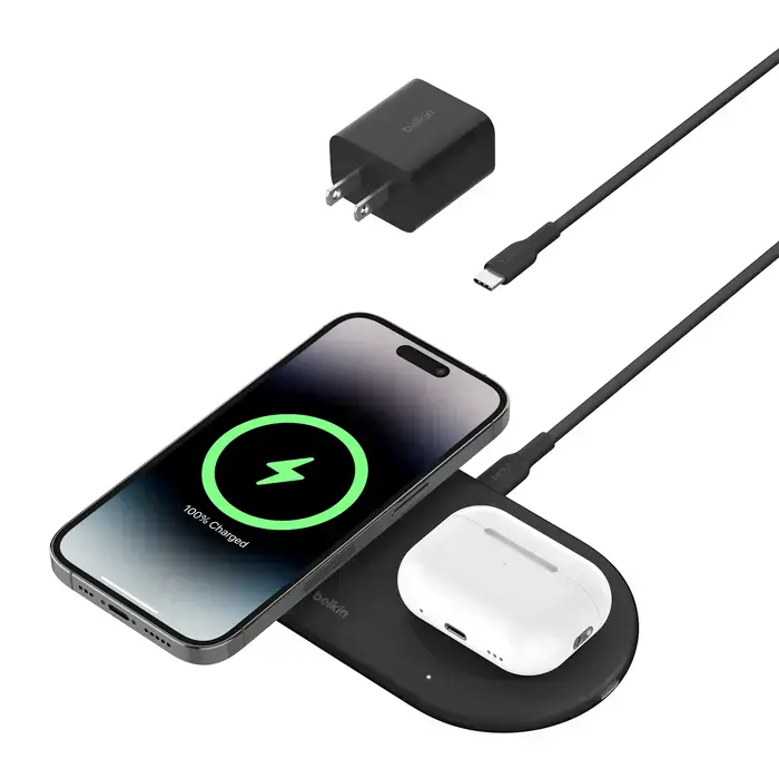 Беспроводная зарядная панель Belkin BoostCharge Pro 2-in-1 Magnetic Wireless Charging Pad with Qi2 15W - Black (WIZ021ttBK)
