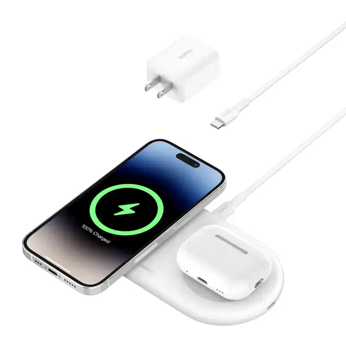 Беспроводная зарядная панель Belkin BoostCharge Pro 2-in-1 Magnetic Wireless Charging Pad with Qi2 15W - White (WIZ021ttWH)