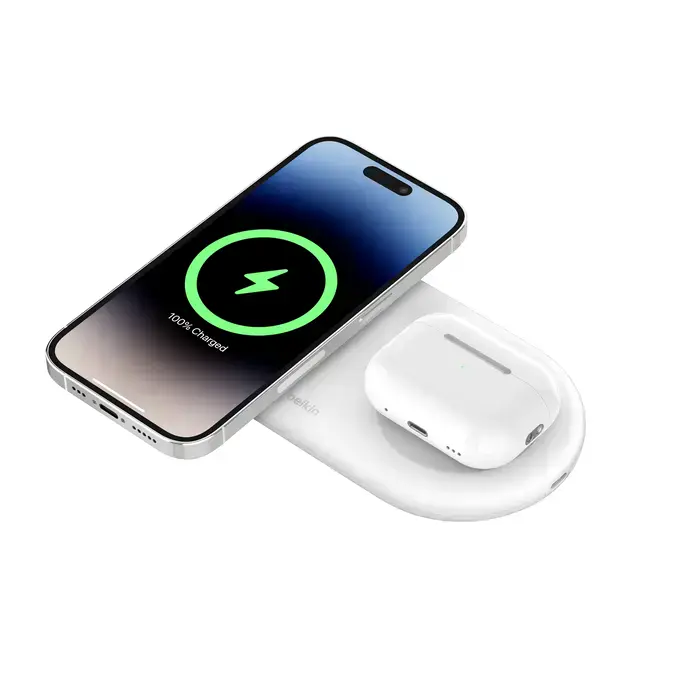 Беспроводная зарядная панель Belkin BoostCharge Pro 2-in-1 Magnetic Wireless Charging Pad with Qi2 15W - White (WIZ021vfWH) EU Plug